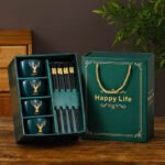 4pcs Ceramic Bowl (Green) with Chopsticks