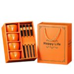 4pcs Ceramic Bowl (Orange) with Chopsticks