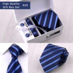Necktie Blue white diagonal Stripes N35